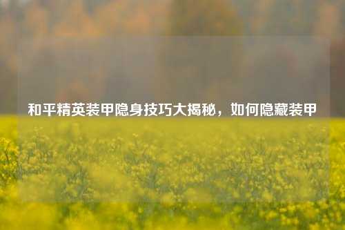 和平精英装甲隐身技巧大揭秘，如何隐藏装甲