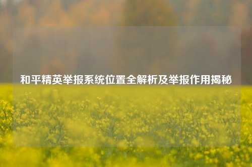 和平精英举报系统位置全解析及举报作用揭秘