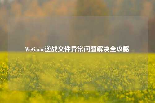 WeGame逆战文件异常问题解决全攻略