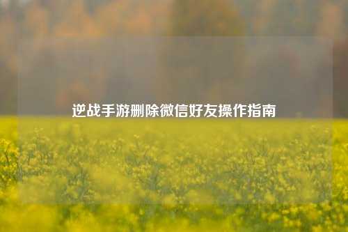 逆战手游删除微信好友操作指南