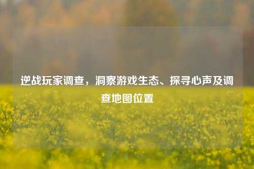 逆战玩家调查，洞察游戏生态、探寻心声及调查地图位置