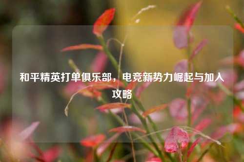 和平精英打单俱乐部，电竞新势力崛起与加入攻略