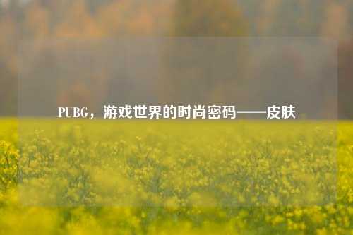 PUBG,游戏世界的时尚密码——皮肤