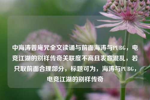 中海涛普庵咒全文读诵与前面海涛与PUBG,电竞江湖的别样传奇关联度不高且表意混乱,若只取前面合理部分,标题可为,海涛与PUBG,电竞江湖的别样传奇