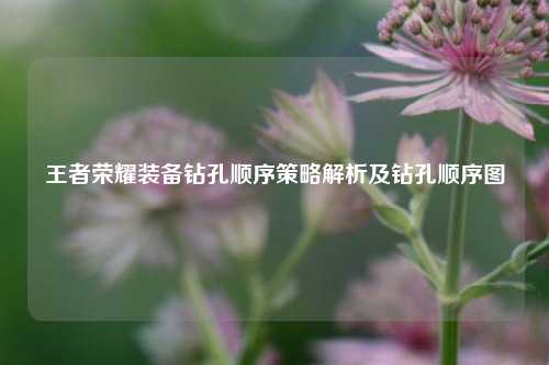 王者荣耀装备钻孔顺序策略解析及钻孔顺序图